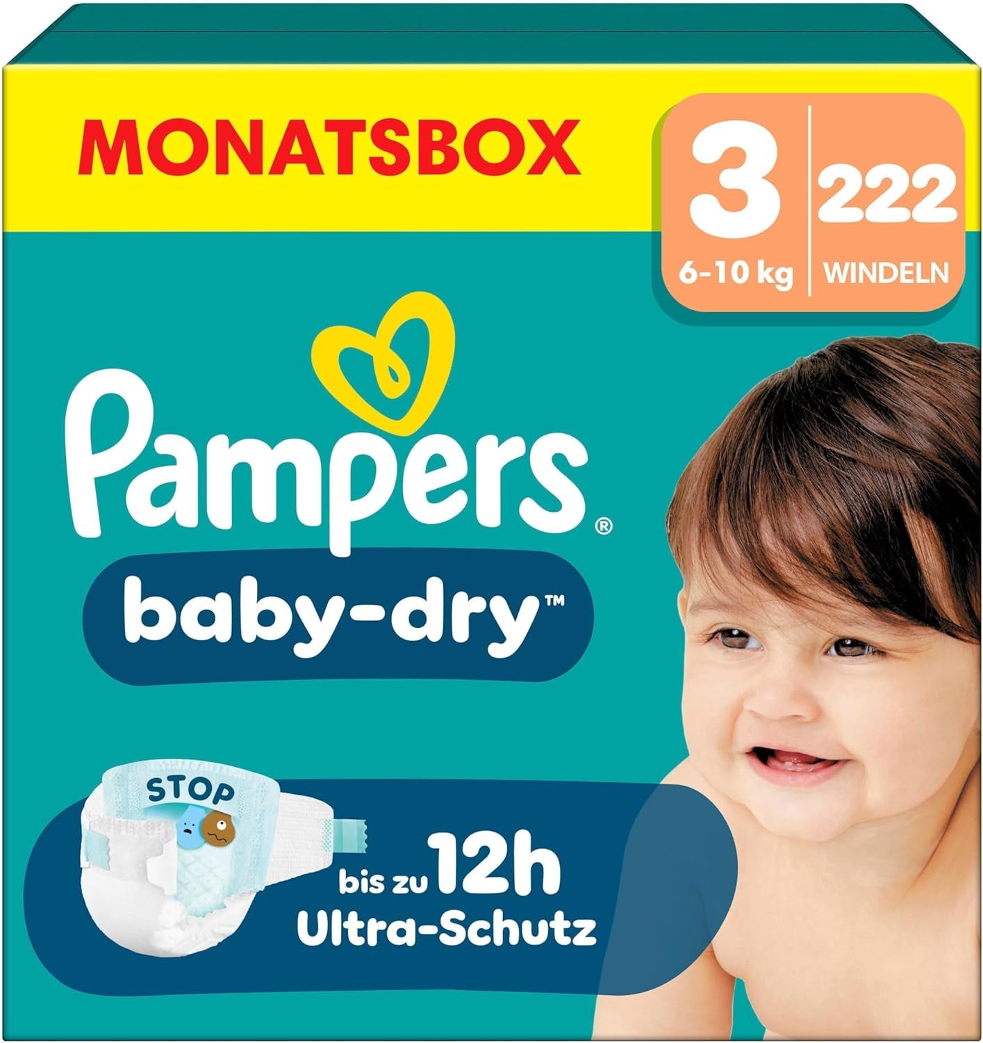 Pañales Pampers Baby-Dry talla 5, 174 pañales, 11 kg - 16 kg, hasta 100% de protección contra fugas y comodidad durante toda la noche