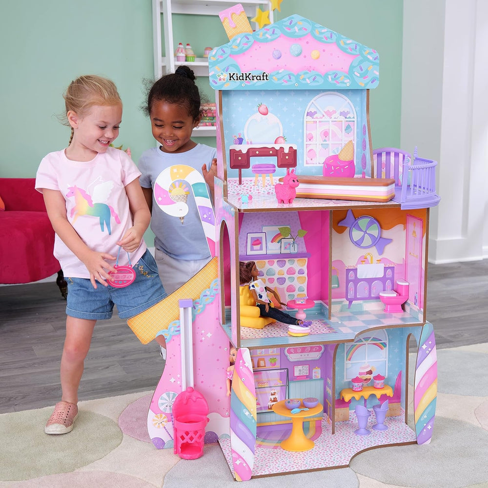 Kidkraft Casa de Muñecas Candy Castle de Madera con Muebles y Accesorios, Casa con Figura de Unicornio Llama, Elevador de Tartas Helado y Silla de Goma para Muñecas, Juguete para 3 años, 20242 Naty Shop Casas de Muñecas