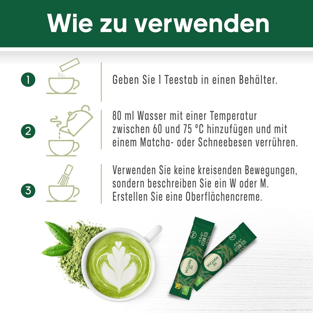 Ceai Matcha japonez certificat. 100 de cutii, calitate ceremonială. 100 de stickuri individuale pentru transport ușor. Pudră Matcha 100% naturală. Reducător, detoxifiant și antioxidant. (100 stickuri