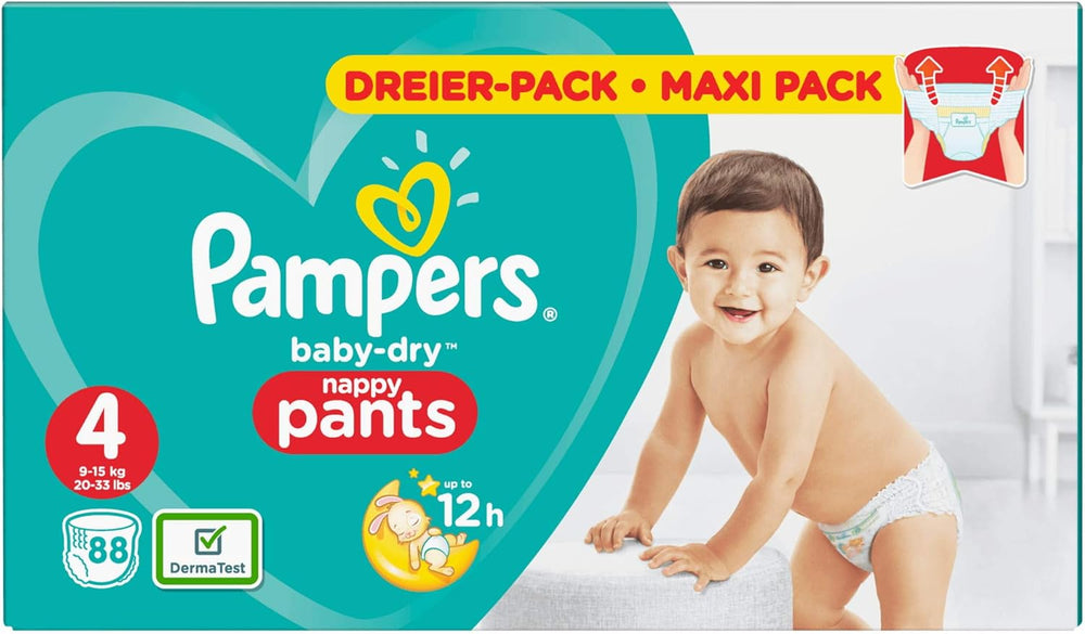 Pampers (versión antigua), bragas, talla 4, 9 kg-15 kg, paquete de tres (1 x 88 pañales)