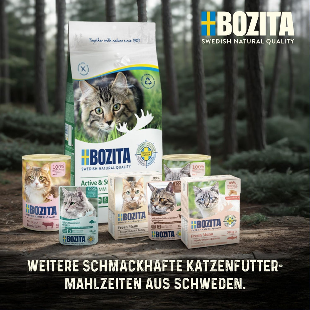 Bozita Pouch Nassfutter Häppchen in Sauce mit Pute - 12x85g Portionsbeutel getreidefreies & weizenfreies Futter für Katzen - Katzennassfutter für erwachsene Katzen mit 8,5% Protein & 4,5% Fettgehalt