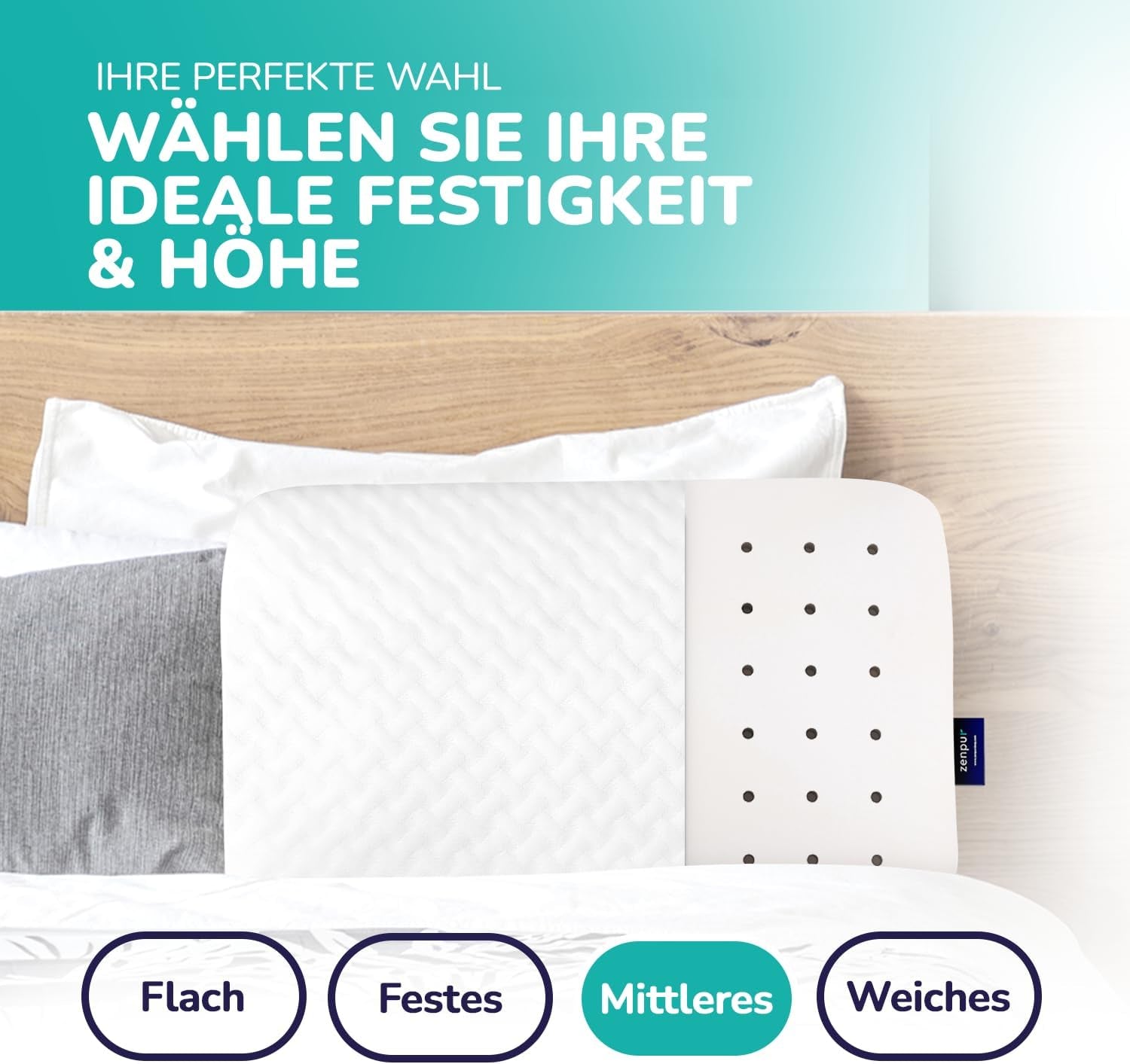 Pernă ortopedică pentru gât ZenPur 40x60-13cm, pernă pentru cap din spumă cu memorie - pernă ergonomică pentru somn, pentru gât și umeri, certificată Oeko-TEX