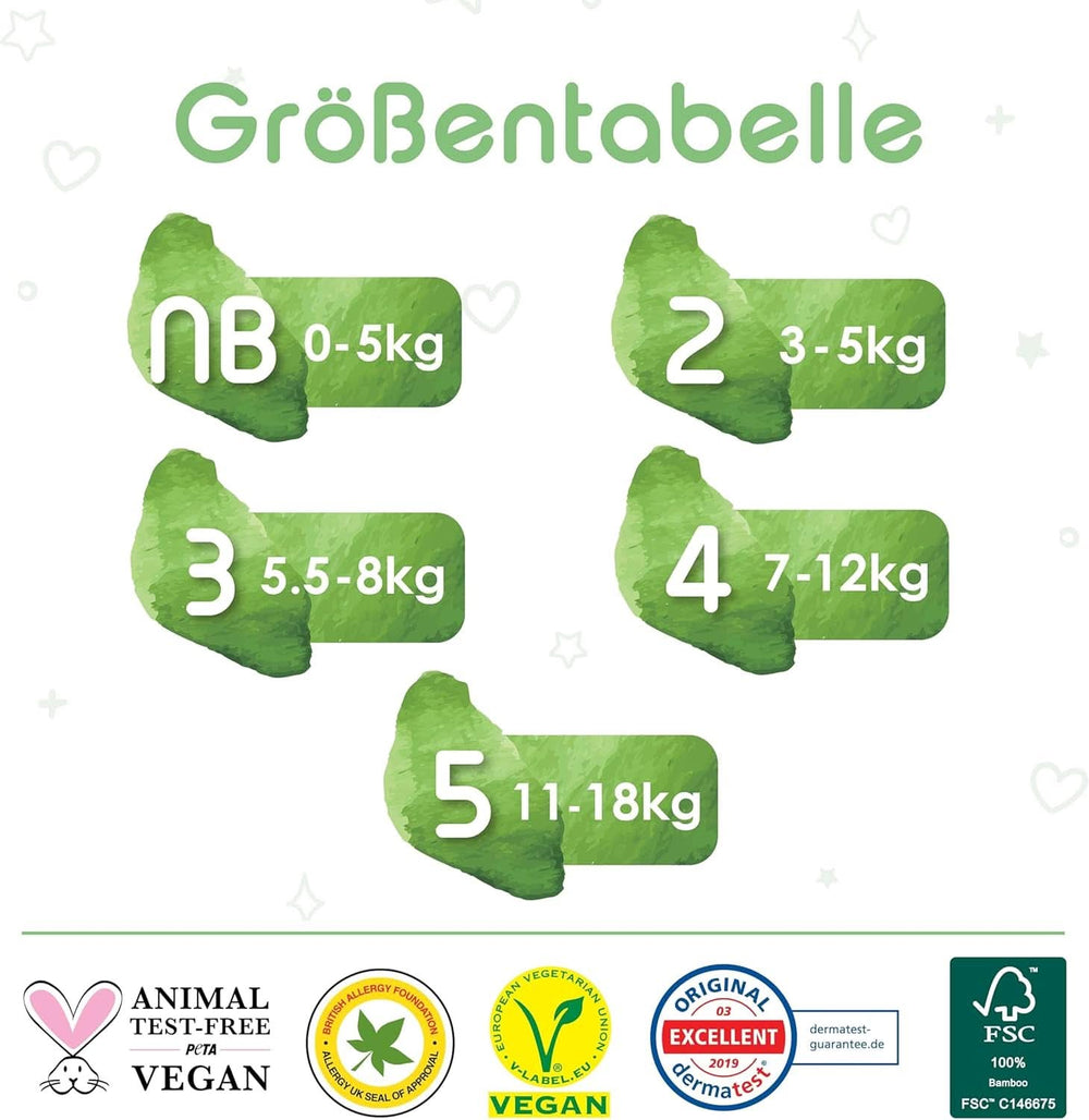 Pañales Pureborn Eco de bambú orgánico, talla para recién nacido hasta 5 kg, ultra suaves, hipoalergénicos, con indicador de humedad, varios estampados Madre e Niño Naty Shop