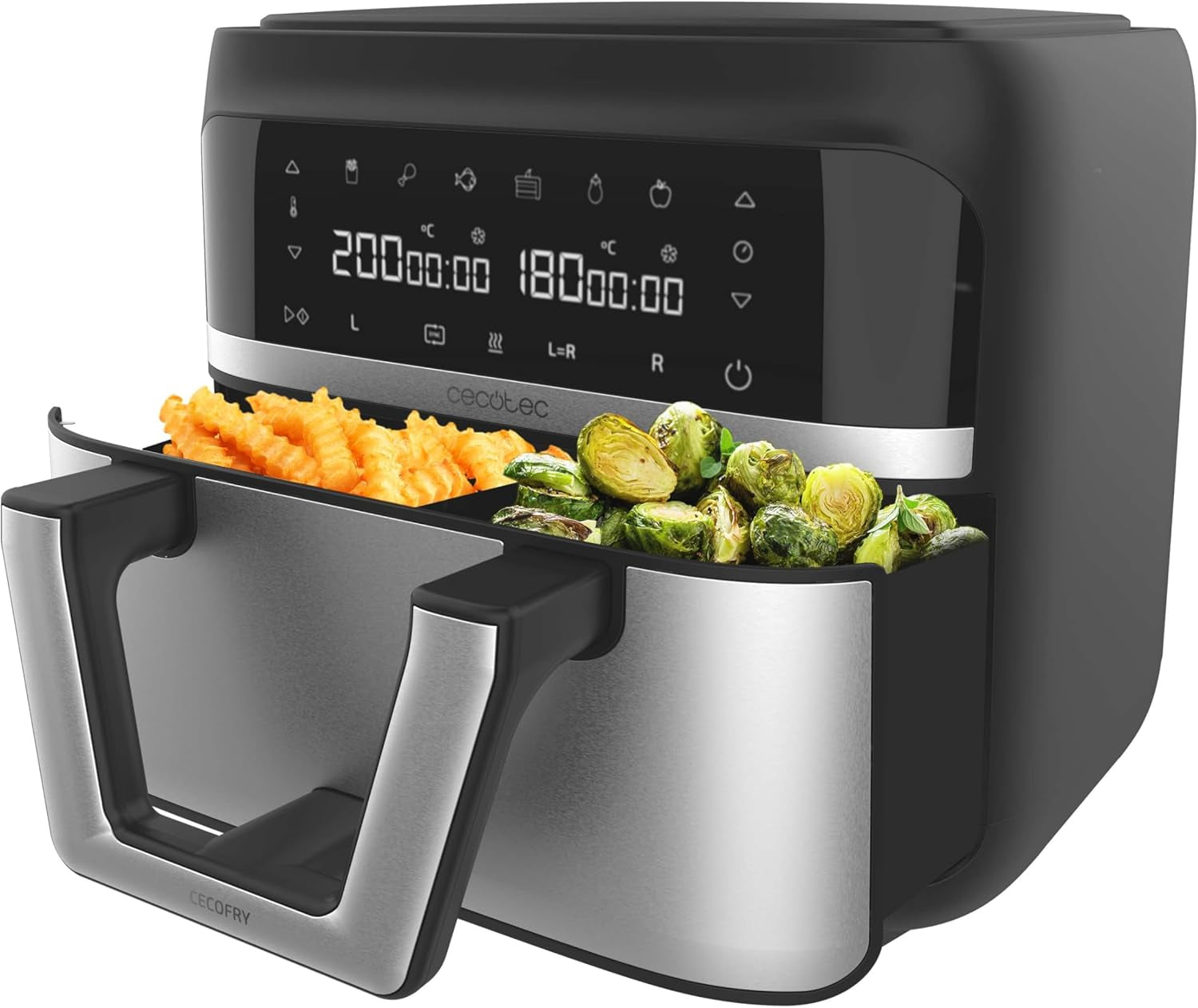 Cecotec Hot Air Fryer 9 L Cecofry Advance Double, 2850 W Electrocasnice Naty Shop Oțel inoxidabil 9 L + perete despărțitor