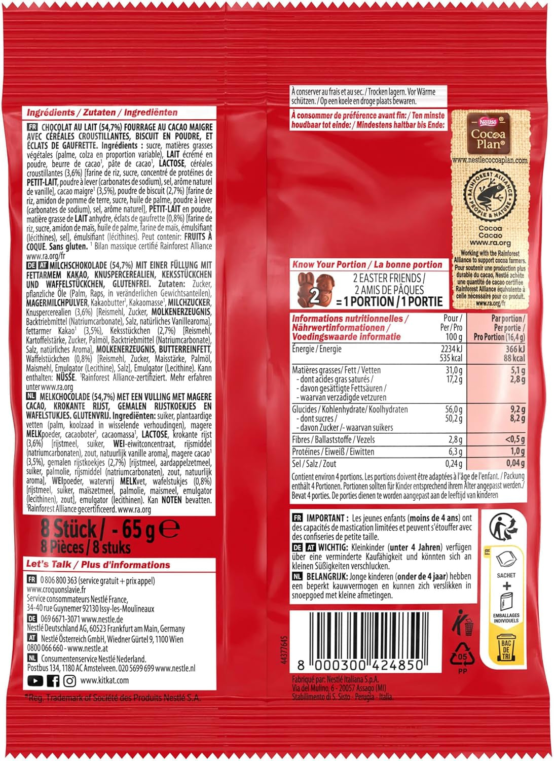 NESTLÉ Easter Friends, mini figuritas de Pascua de chocolate con leche y trocitos crujientes, 1 paquete (1 x 65 g)