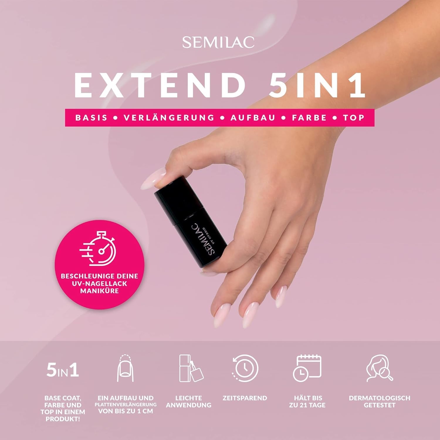 Oja Semilac Extend UV 5 în 1 808 Pastel Mint 7ml