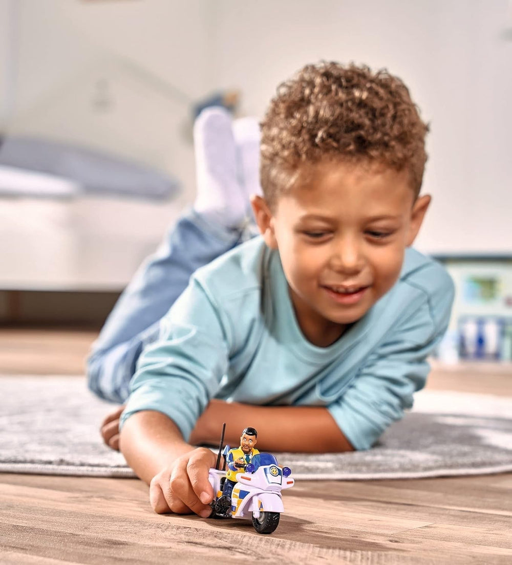 Simba 109251092 - Moto de policía Sam el Bombero, Con figura de Malcolm, Con accesorios, Temporada 12, A partir de 3 años Figuras de acción Naty Shop