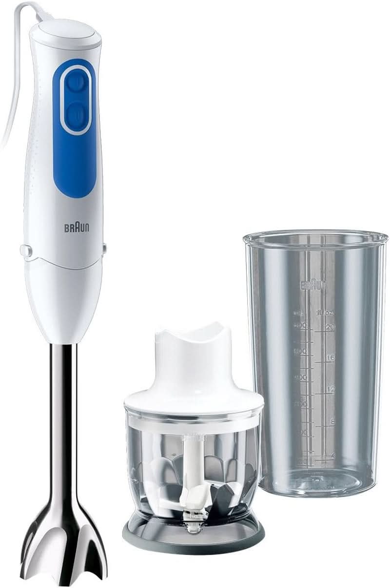 Braun Multiquick 3 MQ 3000 Smoothie+ Stabmixer - Pürierstab Mit 2 Geschwindigkeiten, Powerbell plus Und Splashcontrol-Technologie, 700 Watt, Inkl. 600 Ml Mix- & Messbecher, Blau/Weiß Cocina Naty Shop Mq3020 Pesto