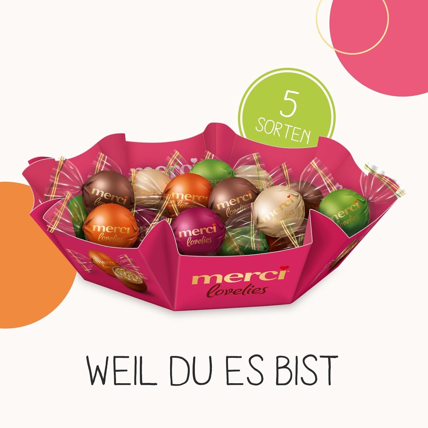 merci lovelies Classic – 1 x 185g – Caja de praliné con 5 especialidades de chocolate rellenas – Bolas de chocolate para compartir y regalar