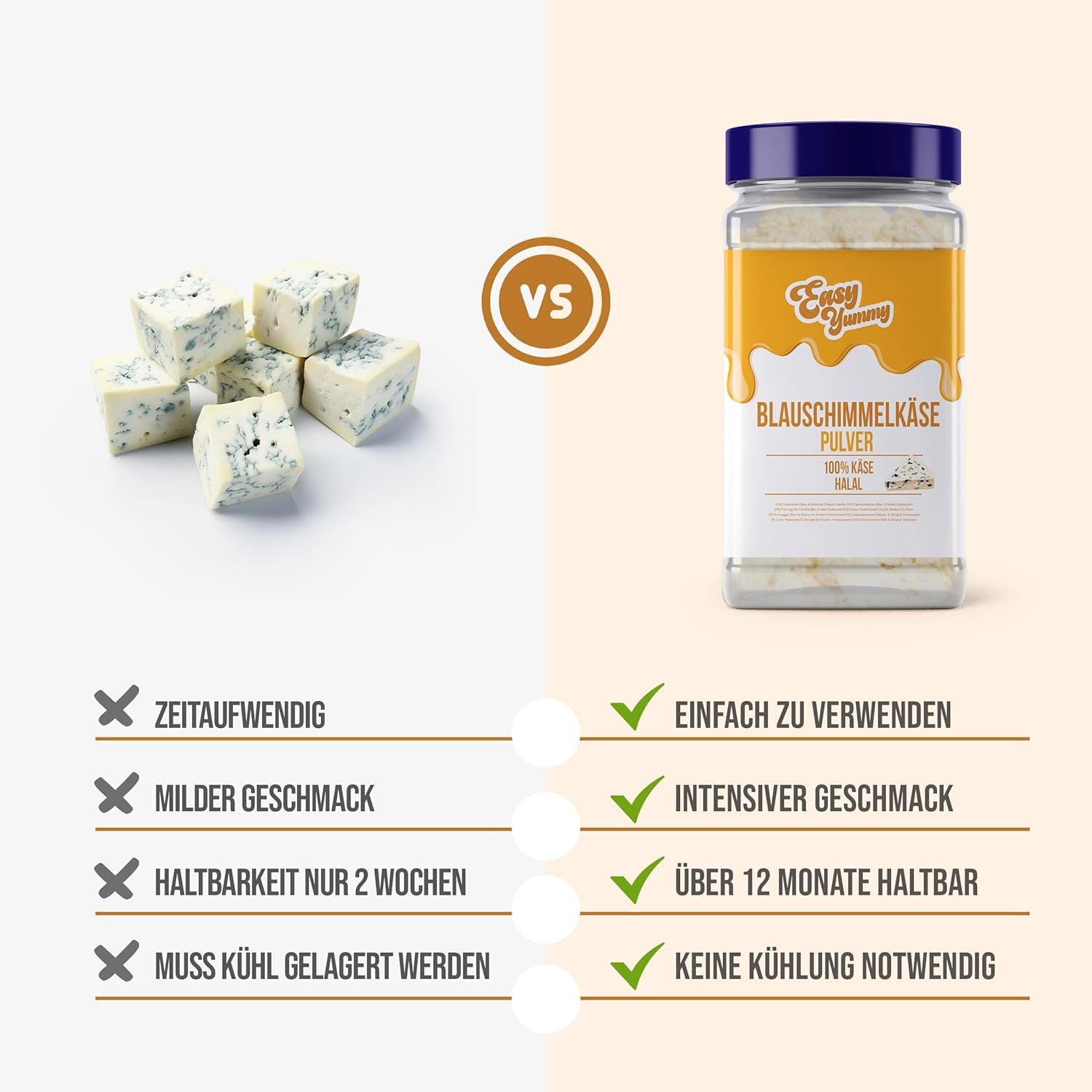 EASY YUMMY - Käsepulver 300g | Käsegeschmack instantáneo para Mahlzeiten y snacks | Immer Bereit, Keine Kühlung Nötig | Queso 100% auténtico | Ideal como cobertura para palomitas de maíz