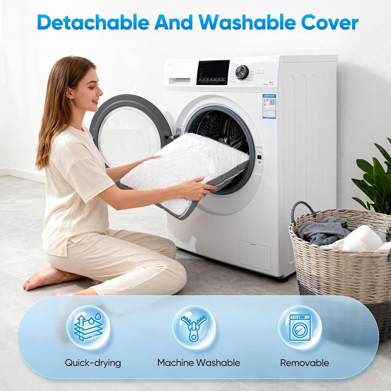 Pernă pană pentru pat și canapea, L50xL50xÎ26 Pernă dublă pentru citit cu husă lavabilă, spumă cu memorie, pentru sforăit și pentru mai mult confort în zona gâtului și spatelui