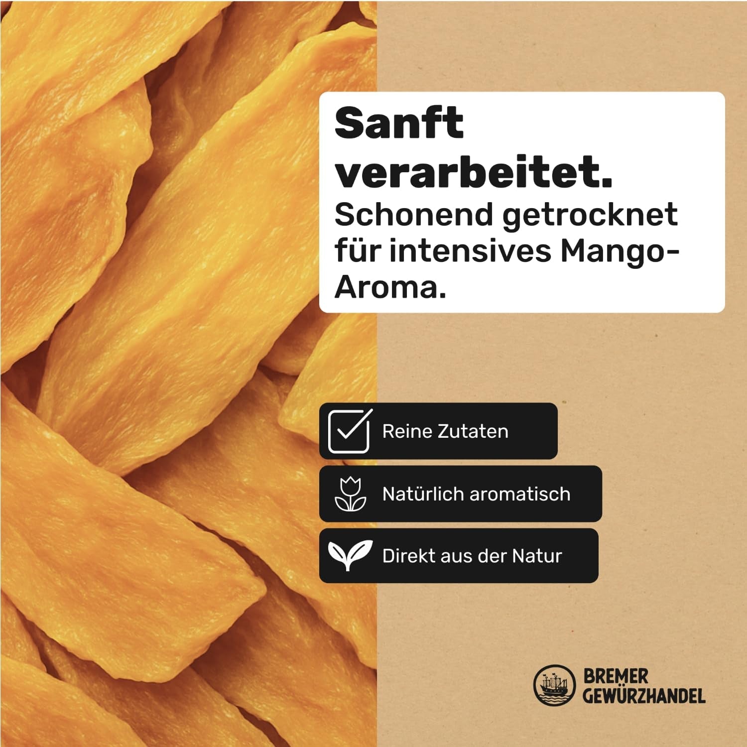Bremer Gewürzhandel mango, fâșii de mango uscate, nesulfurate, fără zahăr adăugat, 1kg Produse deshidratate Naty Shop