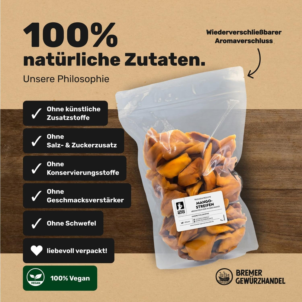 Bremer Gewürzhandel mango, fâșii de mango uscate, nesulfurate, fără zahăr adăugat, 1kg Produse deshidratate Naty Shop