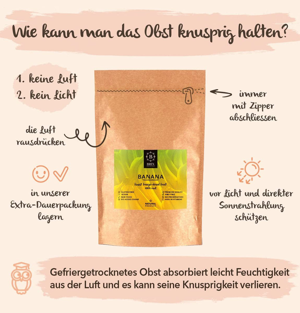 BRIX banane liofilizate | Banane naturale, uscate 140 g | Premiul Great Taste pentru fructe uscate, uscate | Fără OMG, fără gluten, vegan, vitamine conservate Produse deshidratate Naty Shop