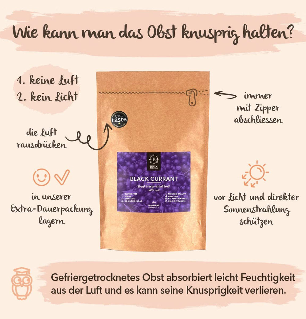 BRIX Coacăze negre uscate | Coacăze negre uscate 105 g | Great Taste Award, coacăze negre uscate | Fără OMG, fără gluten, vegan, vitamine reținute Produse deshidratate Naty Shop