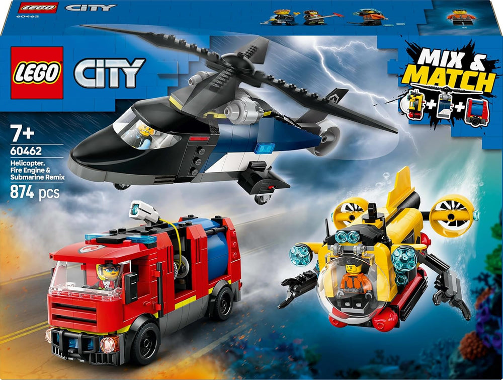 Set combinado LEGO City con helicóptero, coche león y submarino y 3 minifiguras - Vehículos de juguete para construir para niños y niñas a partir de 7 años - Regalo de cumpleaños y vacaciones 60462 Juegos de construcción Besuche den LEGO-Store