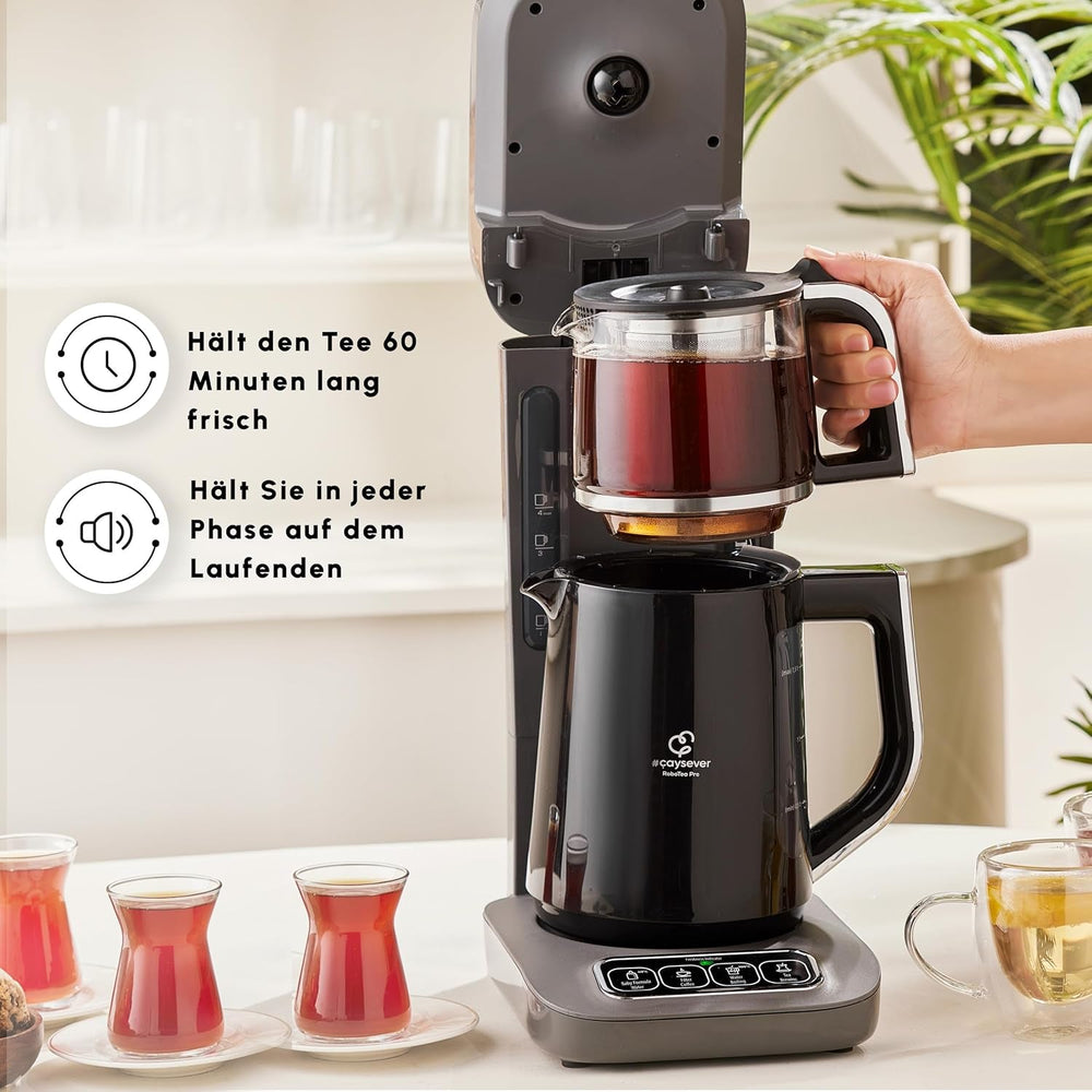 Karaca Caysever Robotea Pro Aparat de ceai automat vorbitor 4 în 1 cu filtru, încălzitor de terci și aparat de ceai la ibric, 2500 W, ceainic turcesc gri spațial