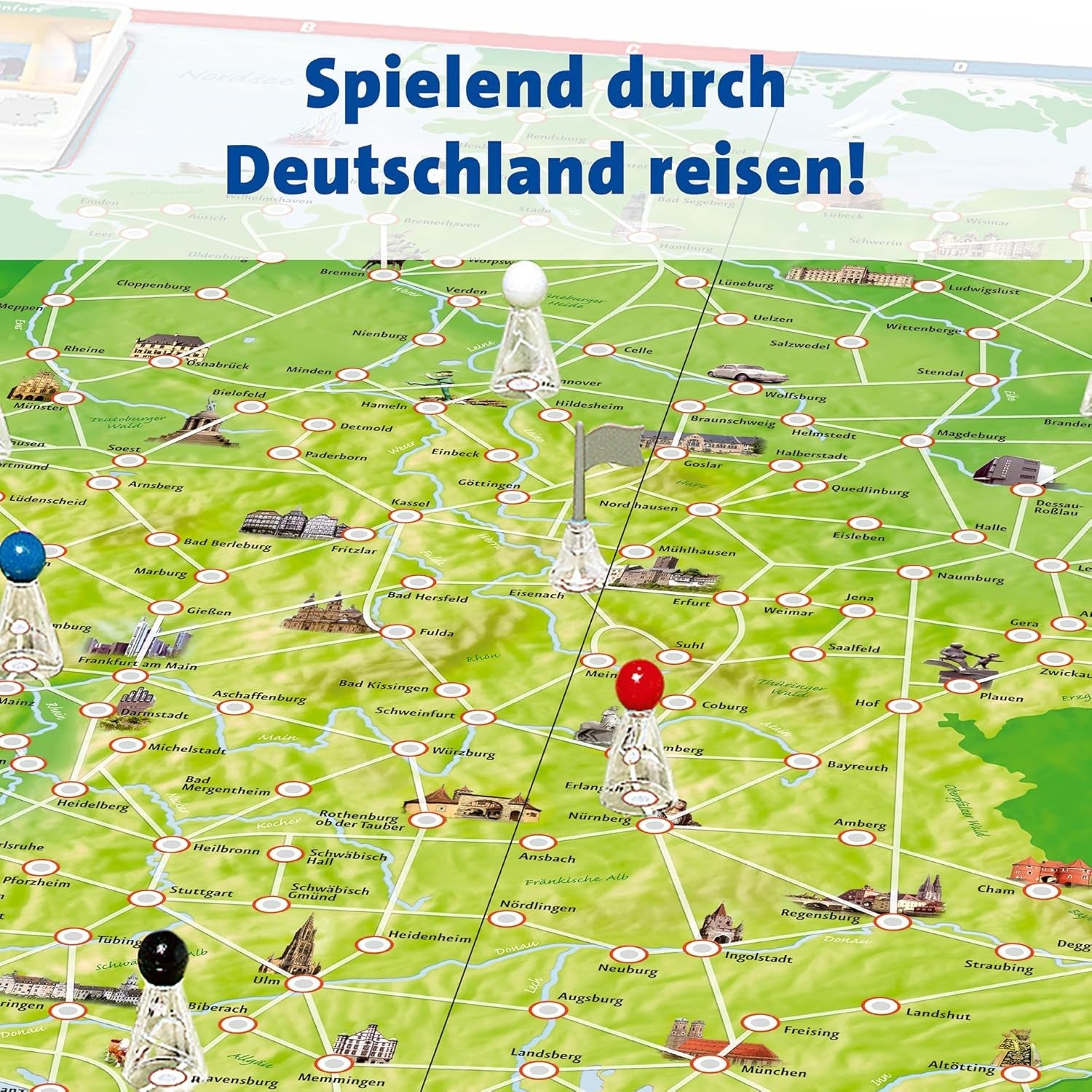 Ravensburger Family Game 26492 - Turul Germaniei - Clasic pentru familii, pentru vârste de 8 ani și peste - Joc de petrecere, Călătorie prin Germania, Joc de societate pentru până la 6 jucători, vârste de 8 ani și peste
