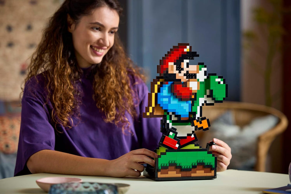 LEGO Super Mario World: Mario & Yoshi Nintendo Set zum Sammeln, pixelige Figuren, Modell zum Bauen und Exstellen, Wohn-Deko und Sammlerstück, Modellbausatz und Geschenk für Erwachsene Fans 71438