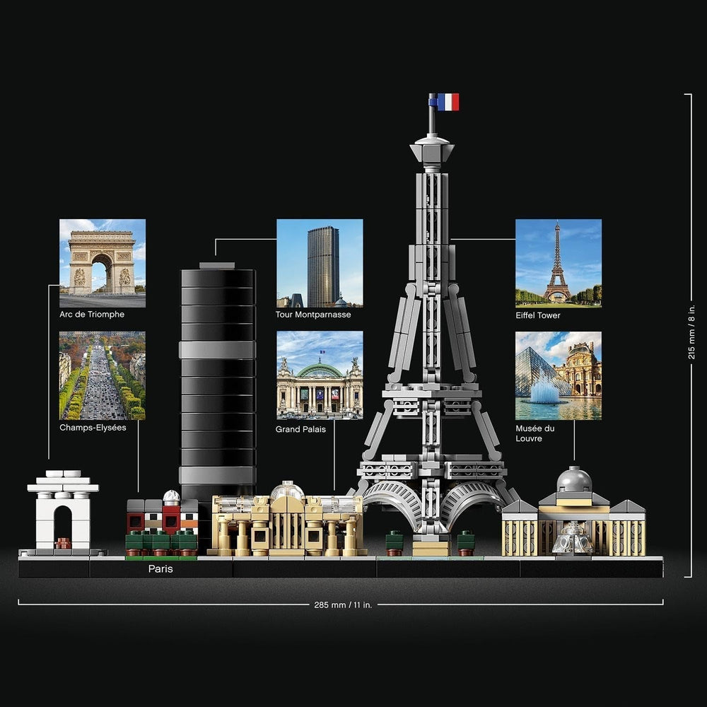LEGO Architecture París, Torre Eiffel, Campos Elíseos y Louvre, kit de modelos, colección Skyline, decoración para el hogar y la oficina, ideas de regalos para coleccionistas, hombres y mujeres 21044 Juegos de construcción Besuche den LEGO-Store