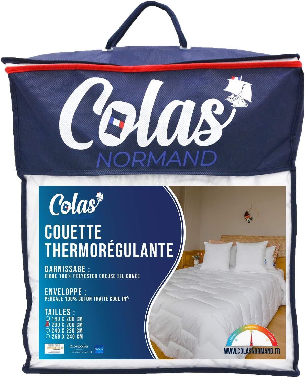 COLAS NORMAND Edredón termorregulador, Cool In, Templado, 140 X 200 Cm, Sudor, Ventilación óptima, 100% percal, Fresh Feel, Francés, 53130255, Blanco Naty Shop Edredones y colchas Blanco 200X200 Cm