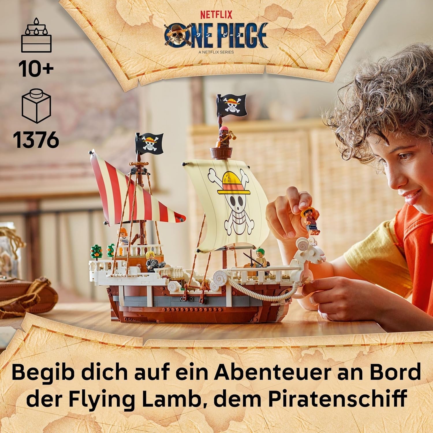 LEGO ONE PIECE - Das Piratenschiff Flying Lamb (Going Merry) - Juego de juegos con 5 minifiguras - incluido. Luffy, Zoro y Nami - Spielzeug zum Bauen - Geschenk für Jungen, Mädchen & Fans ab 10 Jahren - 75639