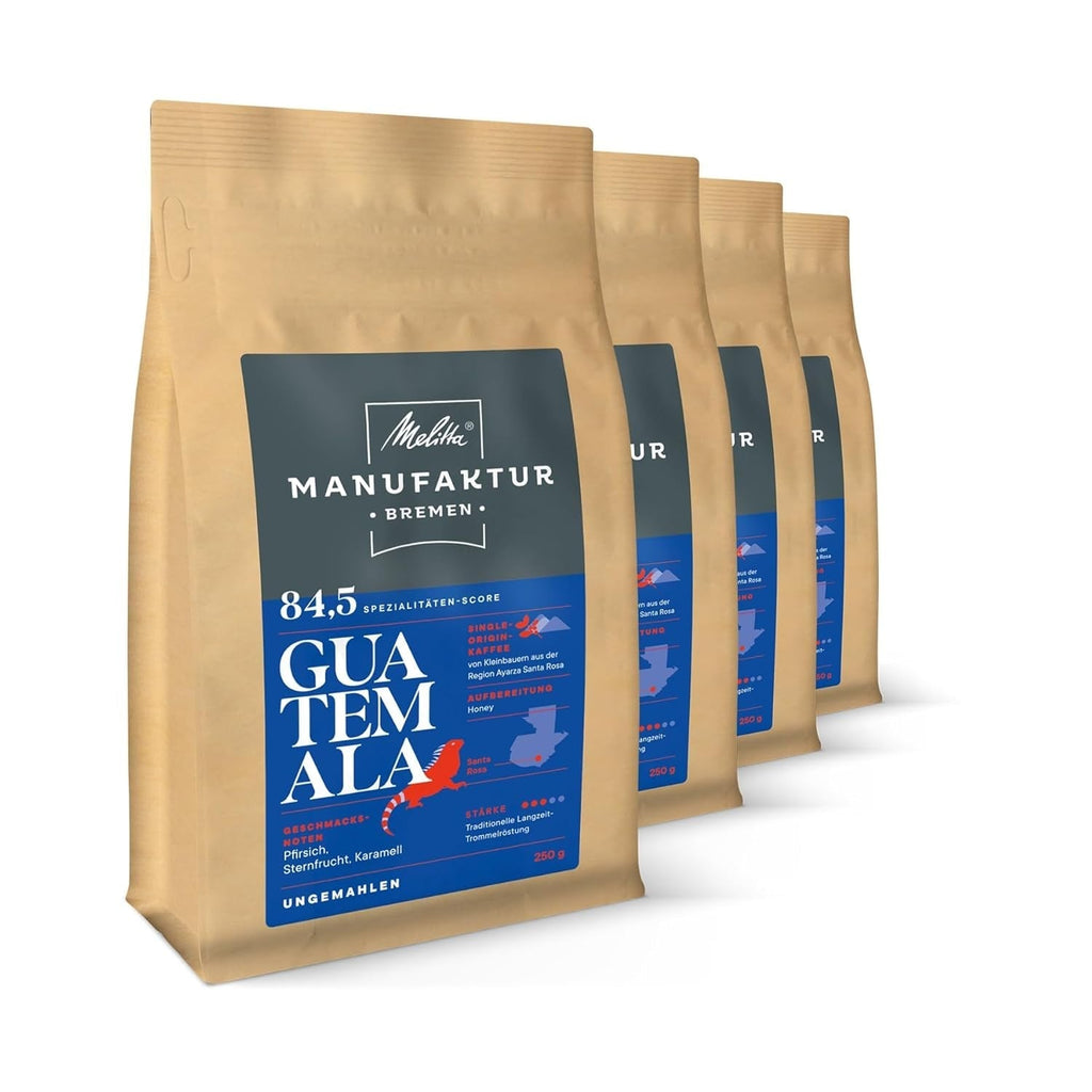 Melitta Manufaktur-Kaffee Guatemala Honey, cafea specială, 250G, boabe de cafea întregi, nemăcinate, cafea de origine unică, prăjire delicată cu tambur, prăjită în Germania, tărie 3 Cafea Naty Shop 4 x 250 grame Guatemala Honey Boabe întregi
