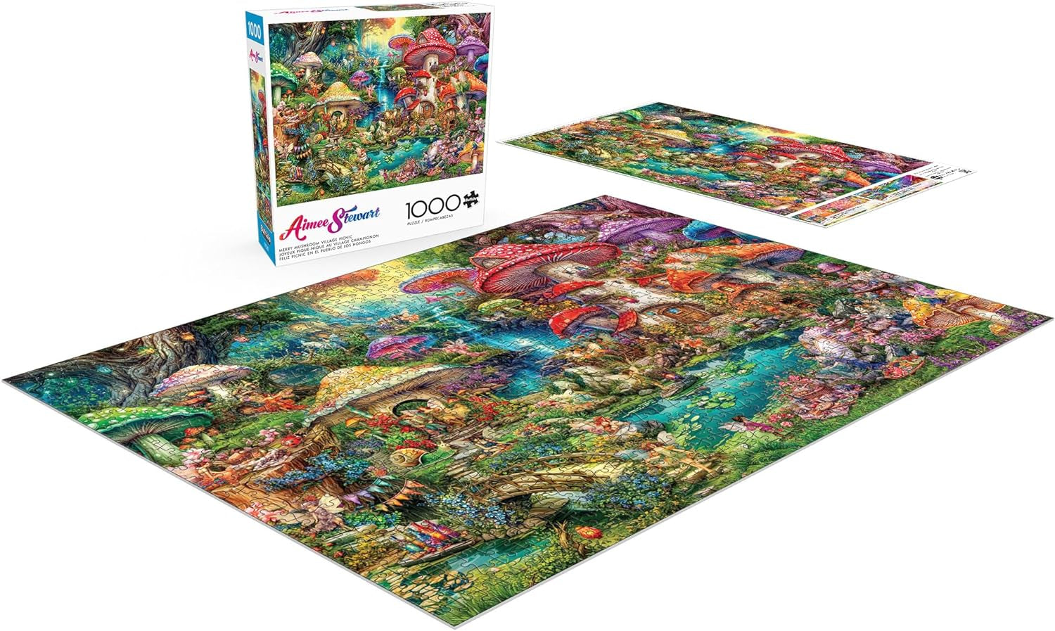 Buffalo Games - Aimee Stewart - Picnic en Merry Mushroom Village - Puzzle de 1000 piezas para adultos, rompecabezas desafiante, perfecto para noches de juegos - Tamaño listo para usar 26,75 x 19,75 cm Puzzle Naty Shop