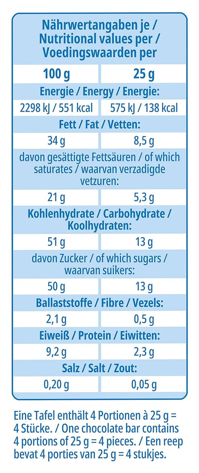 frankonia CHOCOLATE Chocolate con leche entera sin lactosa y gluten, 100 g