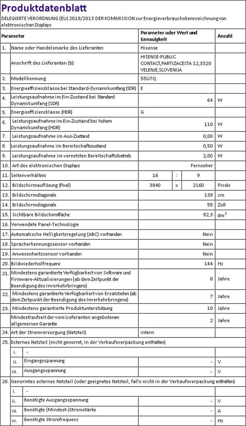 Televizor Hisense 55U7Q de 55 de inci, mini LED ULED 4K, Smart TV, motor Hi-View AI, mod de joc Pro la 144Hz, FreeSync Premium, subwoofer încorporat, Dolby Vision IQ Atmos, AirPlay, control vocal [2025]