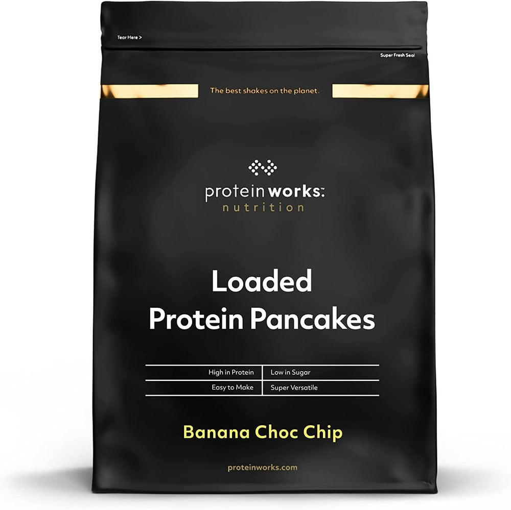 Protein Works - Pfannkuchen de proteínas cargadas | Premium Pfannkuchen Mischung | Tortitas Eiweiss | Panqueques proteicos | 8 porciones | Naturalmente | 500G Mezcla para hornear y cocinar Naty Shop 500G Plátano-Choco-Chip