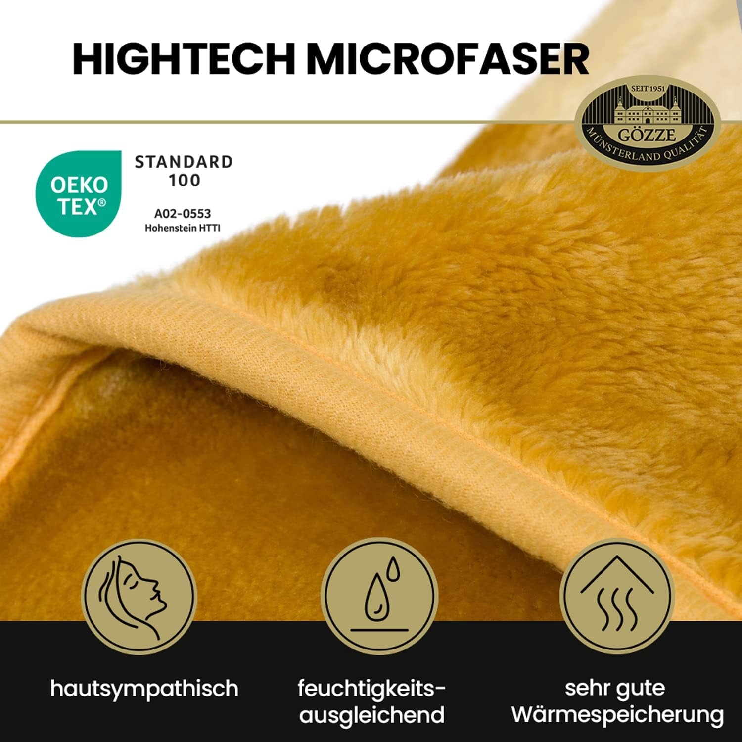 Gözze - Cómoda manta con sensación de cachemira premium, 500 g/m², 180 x 220 cm - mostaza Camas y mantas Besuche den Gözze-Store