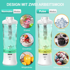 Batidora Smoothie Maker to Go, Mini Standmixer Tragbar Mit 6-Klingen Edelstahl, Enstafter Mit Reisedeckel, Batidora Portátil USB Elektrisch Botella 600Ml, Batidora Shaker Slushy Maker Wasserdichter Bucatarie Naty Shop