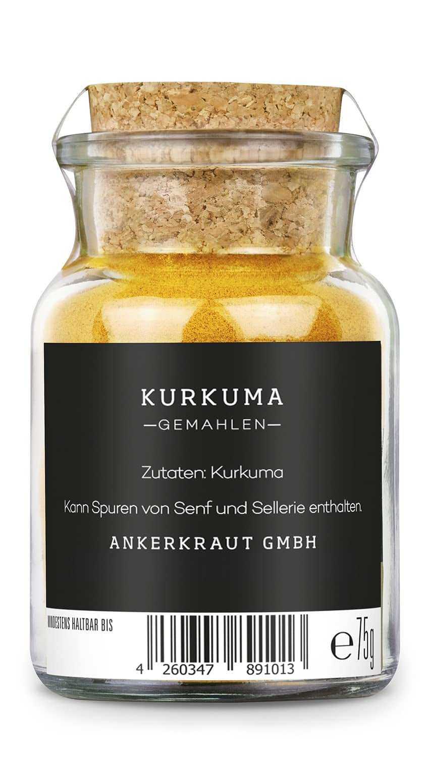 Ankerkraut Cúrcuma, gemahlen, Turmeric Gewürz Pulver, 75 g en vaso de corcho