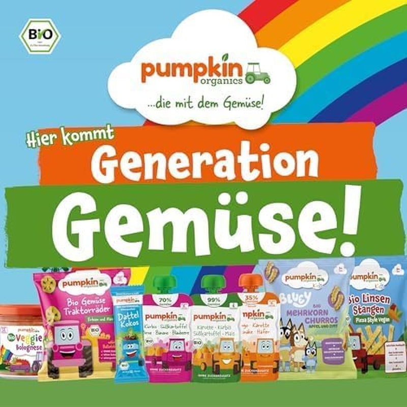 Pumpkin Organics bolsas de verduras y cereales ecológicos, pack de 8: Pera, Fresas, Boniatos, Remolacha, Plátano, Avena - Sin azúcares añadidos¹ - A partir de 6 meses - como snack o alimento complementario en el paquete (8 x 100g)