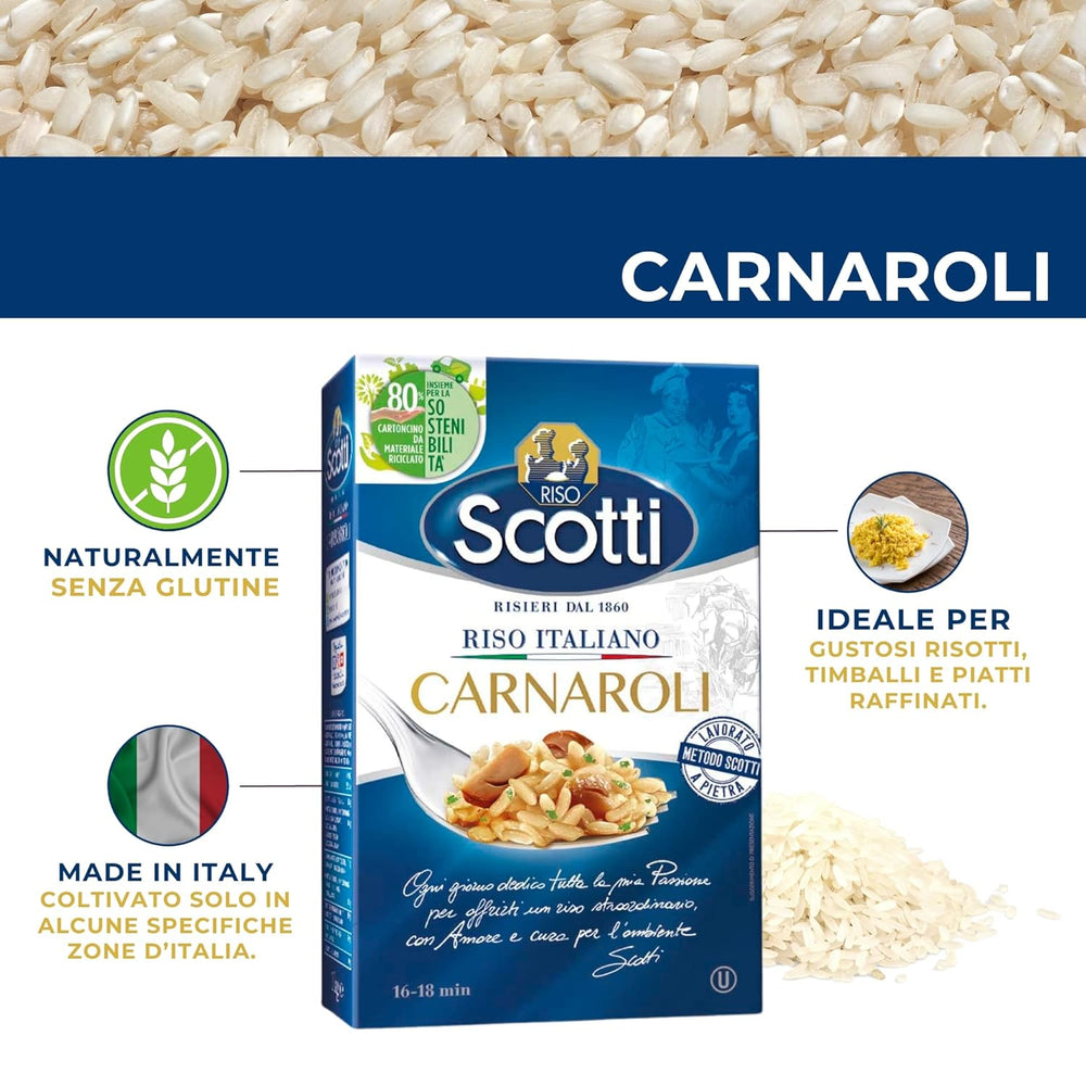 - Carnaroli - Arroz extra fino para risotto, arroz de Italia, listo en 16 minutos - 1 kg