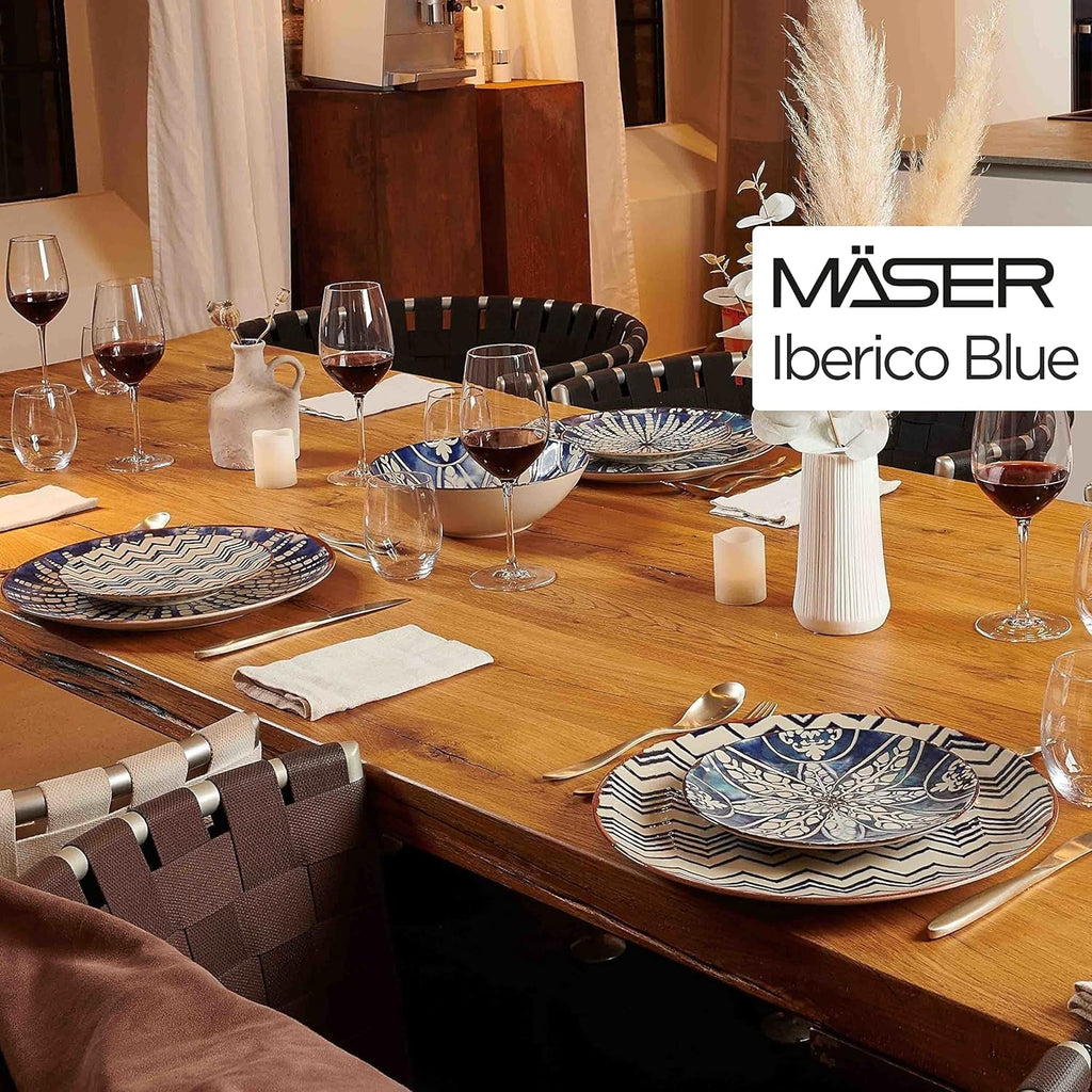 MÄSER 934017 Iberico Blue 12-Teiliges Tafelservice Für 4 Personen Im Maurischen Stil, Teller Set Mit Verschiedenen Vintage Mustern in Weiß Und Blau, Steinzeug Seturi vesela masa Naty Shop