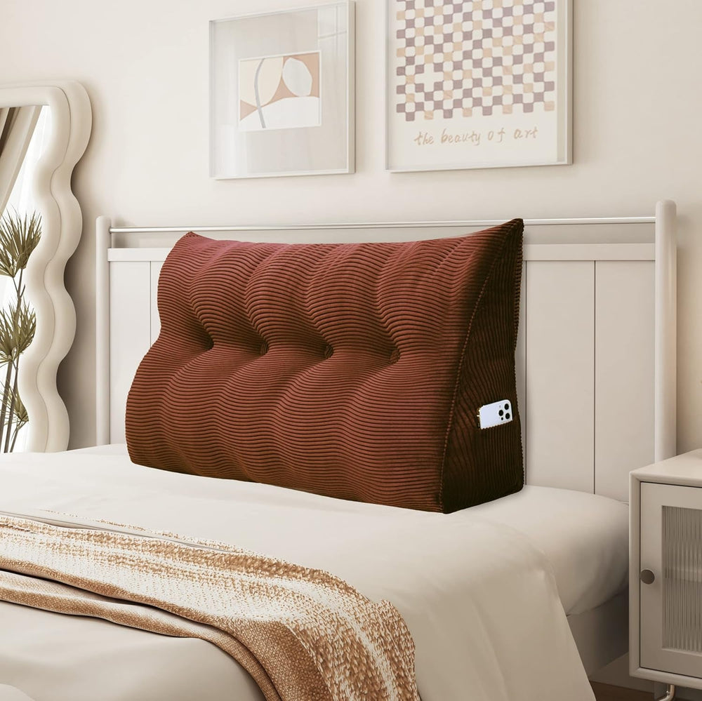 Pernă Johnear cu pană, pernă de citit pentru pat și canapea, pernă pentru spătar, pernă pentru tăblie, pernă lombară triunghiulară mare (gri, 45 cm)