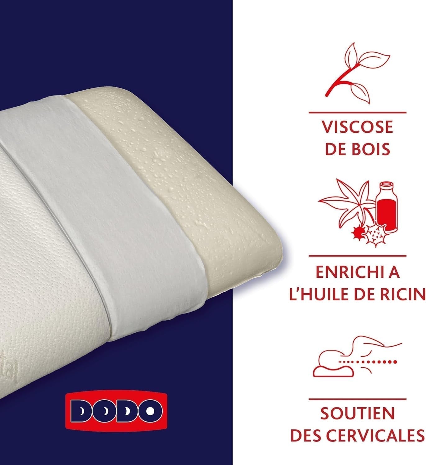 Pernă, Ergonomică, Vegetală, 45 X 70 Cm, Formă de memorie, Dreptunghiulară, Umplutură 100% MDF, Partea inferioară din bumbac, Capac din poliester - Ulei de ricin Perne standard Naty Shop