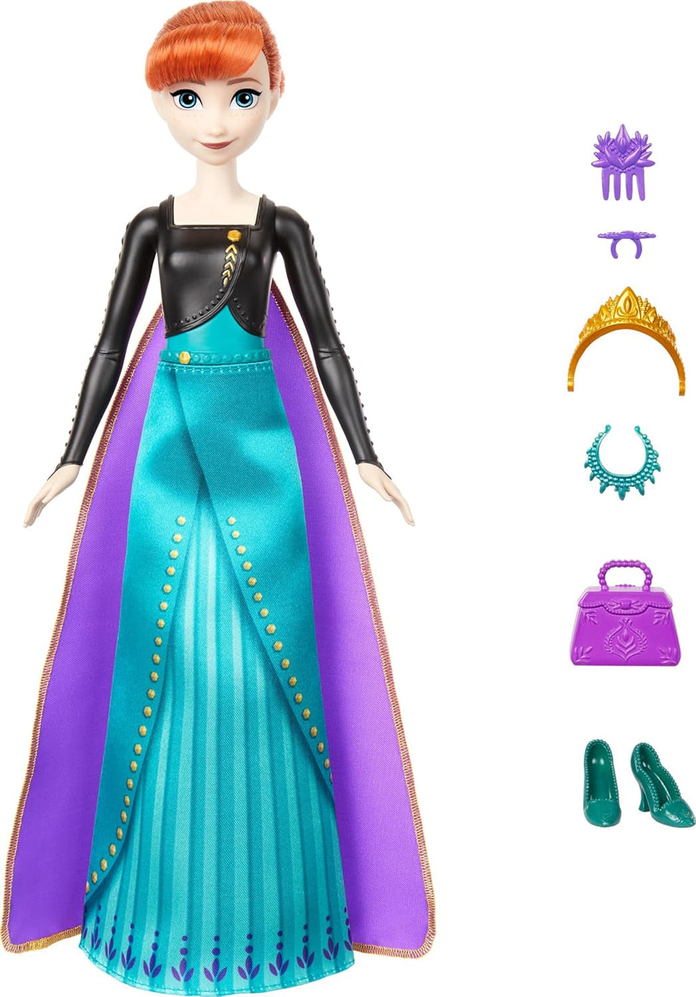 Mattel Disney The Ice Queen Anna Fashion Doll Set, Spin & Reveal con 11 sorpresas, incluyendo 5 accesorios, 5 pegatinas y una escena de juego, inspirada en la película de Disney, HXD27 Naty Shop Dolls