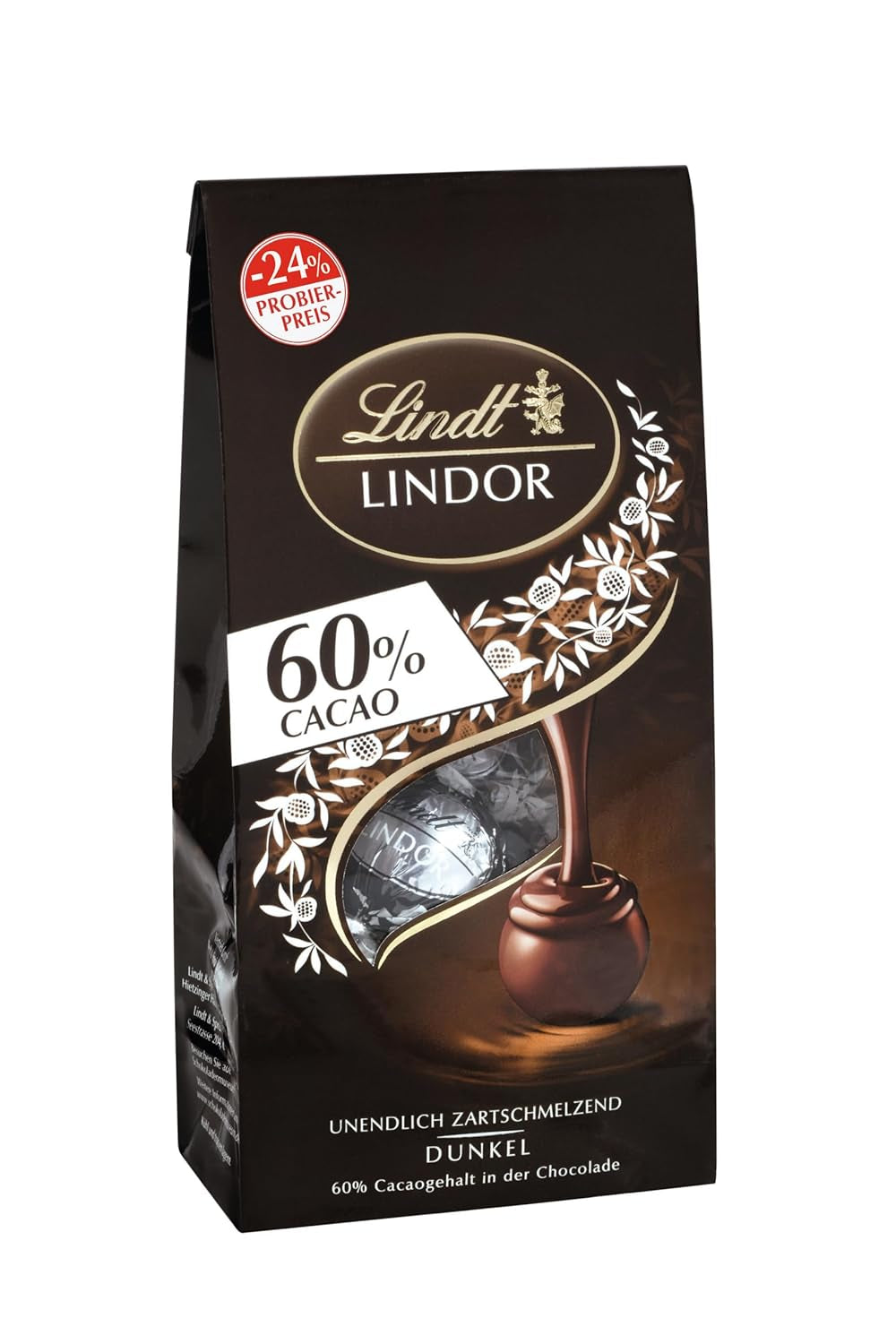 Lindt Chocolate LINDOR Double Chocolate Balls, Promoție | Pungă de 137 G Bomboane de Ciocolata Naty Shop Ciocolata neagra 60%