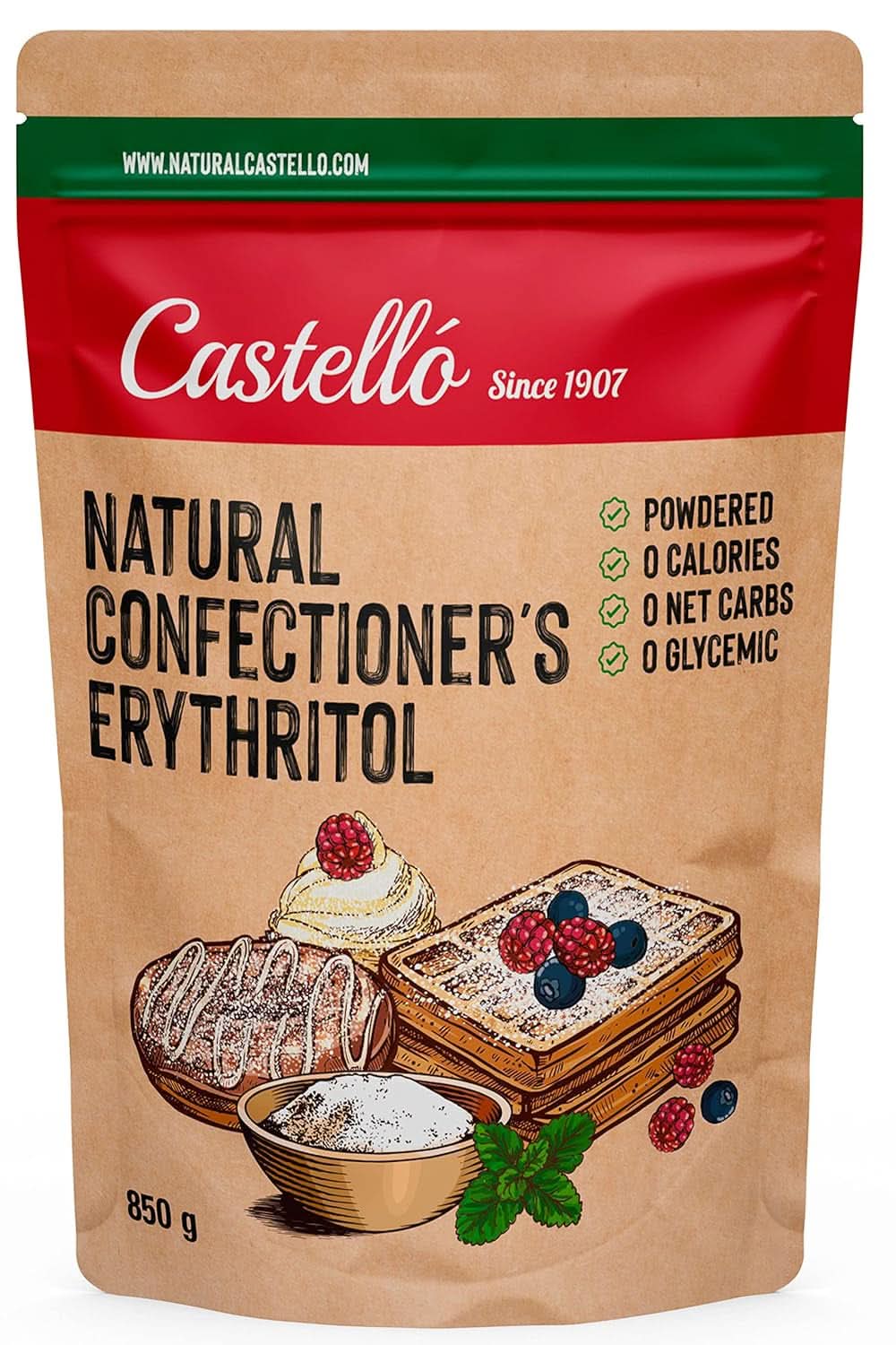 Eritritol natural - Azúcar glaseado | 10G = 7G azúcar, 850 gramos Edulcorantes Naty Shop