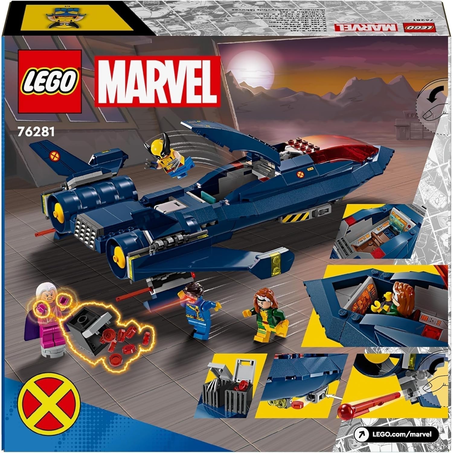LEGO Marvel X-Jet Los X-Men Modelo de avión de construcción con figuras que incluyen Wolverine y Pícaro Juguete de superhéroe para niños Regalo para niños y niñas 8 años 76281 Juegos de construcción Beuche den LEGO-Store