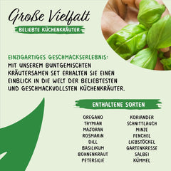 Prademir – Kräutersamen Set aus 16 beliebten Küchenkräutern – Kräuter Anzuchtset mit 100% Natursamen aus Portugal – Kräuter Saatgut con orégano, tomillo, mejorana, rosamarina, eneldo, albahaca, salvia uvm