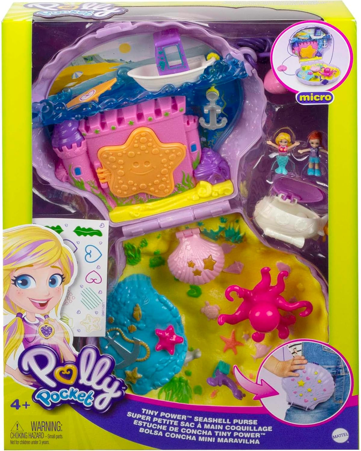Polly Pocket Ataúd Wrap Around Shell Bag Bajo el Agua 2 Muñecas 1 Submarino Juguete Polly Pocket Sirena Juguete 4 años GNH11 Naty Shop Muñecas