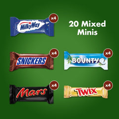 Mini paquete a granel de chocolate mixto, 20 mini snacks de chocolate (Mars, Snickers, Bounty, Twix, Milky Way), como caramelo, regalo de chocolate, caja de caramelos, 400 g