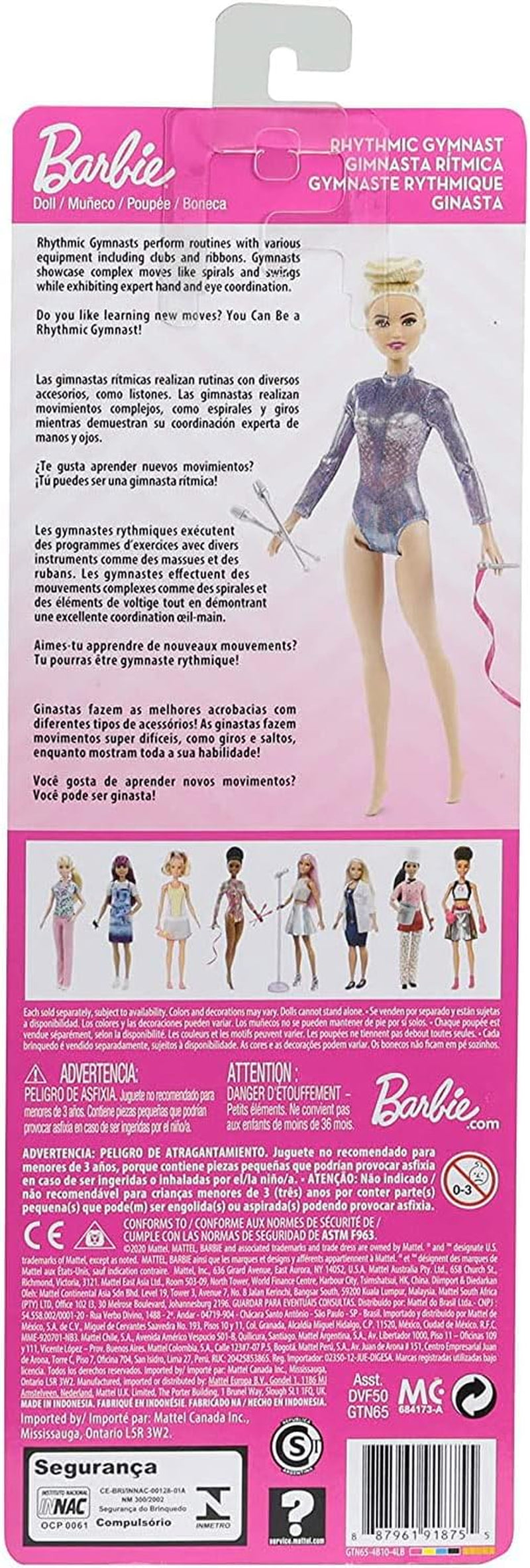 Păpușă Barbie, seria You Can Be Anything, gimnastică ritmică cu păr blond, accesorii, păpușă inclusă, cadou pentru copii, jucărie pentru vârsta de 3 ani și peste, GTN65