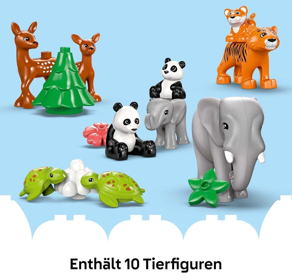 LEGO DUPLO Town Juego 3 en 1 Familias de animales salvajes, juguete educativo para niños pequeños con tortugas, tigres, elefantes, ciervos y pandas, juego para preescolares a partir de 2 años, juguete de construcción con figuras de animales 10446 Juegos de construcción Beuche den LEGO-Store