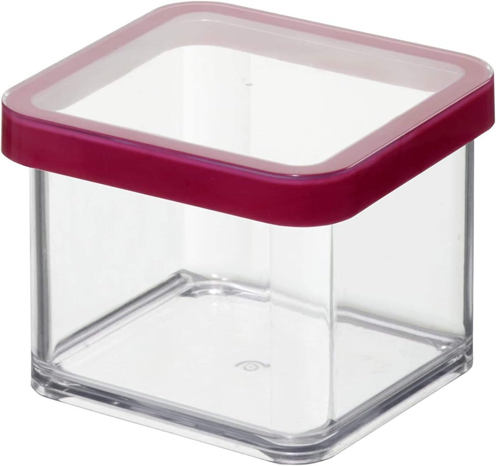 Rotho Loft set de 5 borcane de depozitare cu capac, diferite dimensiuni, plastic alimentar (PP) fără BPA, transparent/roșu, (21,4 x 21,4 x 23,5 cm) Cutii depozitare alimente Naty Shop 0,5 L pătrat