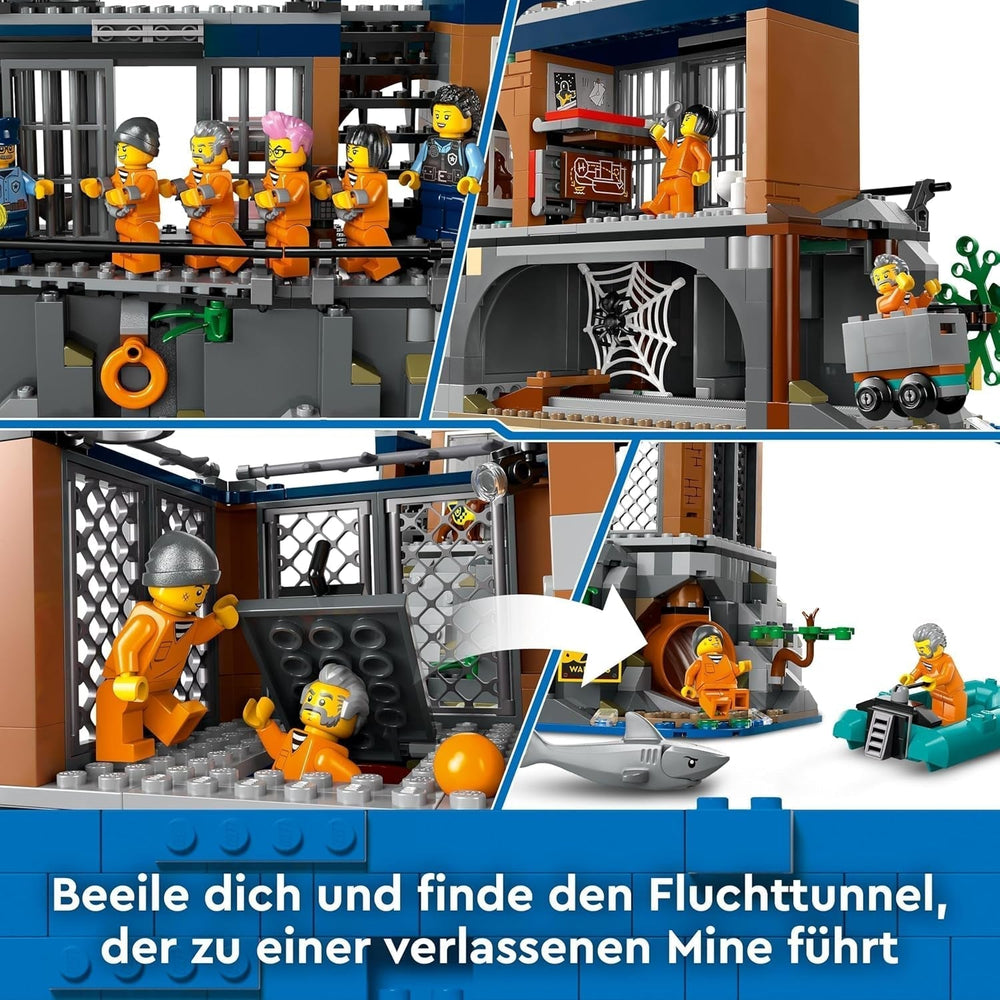 LEGO City Comisaría de Policía de Prison Island Helicóptero Barco Tiburón Policía Juego de juguetes 7 minifiguras y perro Regalo de cumpleaños para niños y niñas de 7 años 60419 Juegos de construcción Besuche den LEGO-Store